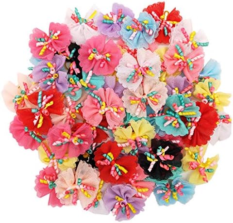 Close up of Sufermoe chiffon dog hair bows with elastic