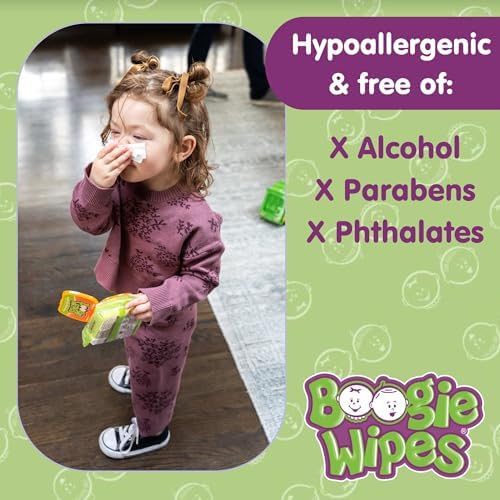 Hypoallergenic alcohol free nose wipes for kids face and hands cleanup