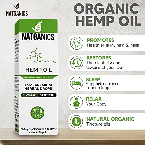 Natganics liquid hemp oil dietary supplement bottle