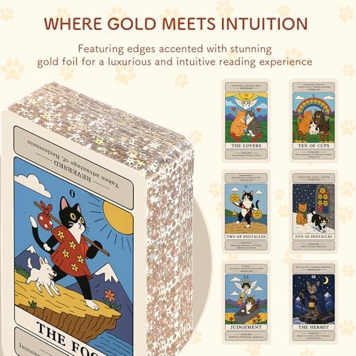 BWTY guided cute tarot deck with gold foil edge showing upright and reversed meanings