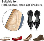Three pairs of transparent Dr. Foot adhesive shoe inserts displayed on white background.