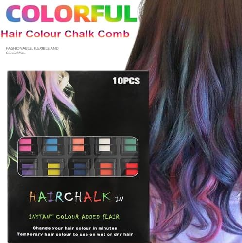 Denestup hair chalk comb kit showing 10 vibrant color shades