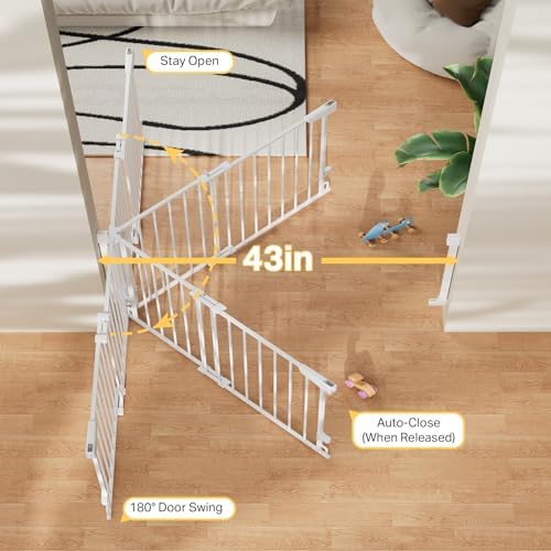 Wall mounted hardware installation points of the Cumbor stair gate showing secure screws.