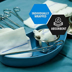 Latex free surgical drainage dressings displaying the four sealed edges designed to prevent leaks.