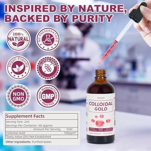 Provspro nano-gold particles liquid health supplement bottle back label