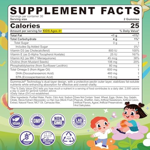 LILICARE children's plant based omega 3 sugar free lemon supplements showcasing the liquid filled center.
