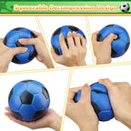 Vibrant multicolored soft squishy soccer toy balls close up shot