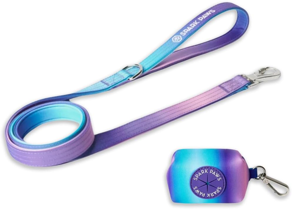 Spark Paws Premium Dog Leash and Poop Bag Set 90s Retro style front view showing heavy duty build.