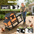 Chicken Coop with Run for 4-6 Chickens, Outdoor Mobile Hen House with Wheels, Easy Clean Nesting Box and Tray, Waterproof Asphalt Roof, Better Airflow, Wooden Poultry Cage, Brown, 81.5"x25.6"x44.1" - Image 6
