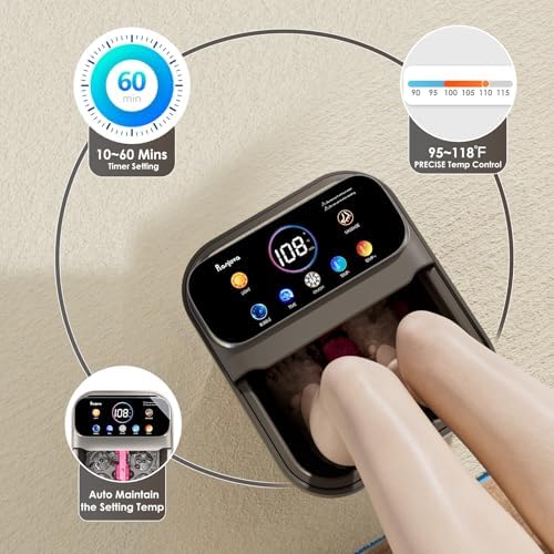 Ranjova foot massager showing bubble jets and temperature control active