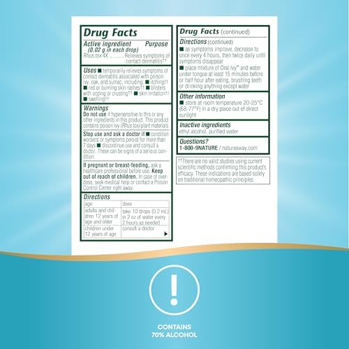 Oral Ivy Liquid bottle showing dosage instructions for contact dermatitis