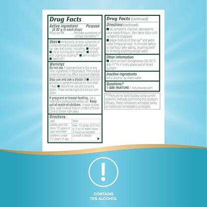 Oral Ivy Liquid bottle showing dosage instructions for contact dermatitis