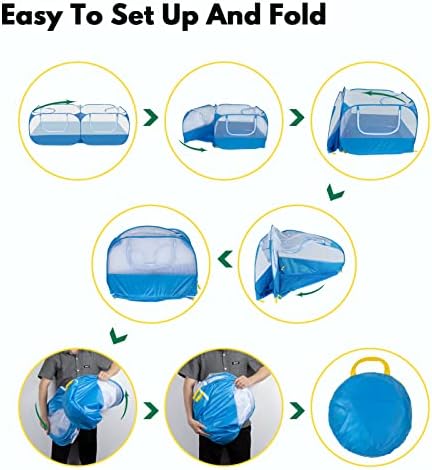 Small Animals Playpen with Detachable Bottom, Breathable Mesh Walls, Portable Indoor/Outdoor Pet Cage Tent for Rabbits, Puppies, Kittens, Chicks (Blue) - Image 5