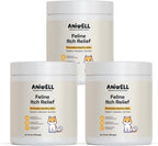 Back view of Aniwell cat allergy chew container with complete health and wellness safety instructions