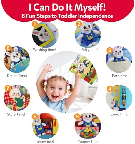Toddler hands practicing buckles on Montessori busy board