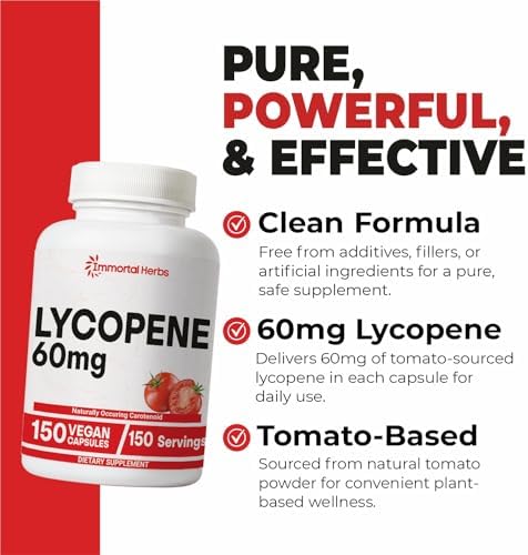Immortal Herbs Lycopene capsules poured out to show texture