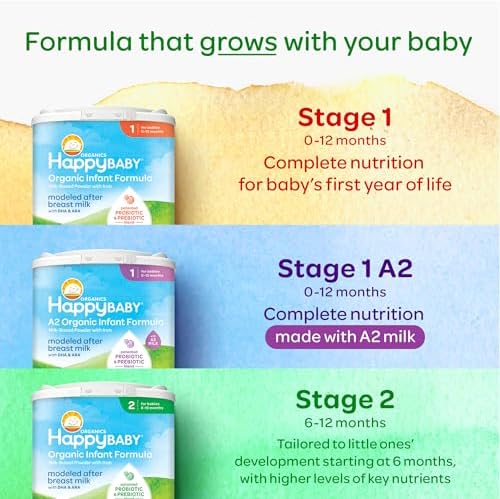 Top view of the Happy Baby Organics infant formula canister displaying the secure protective seal.