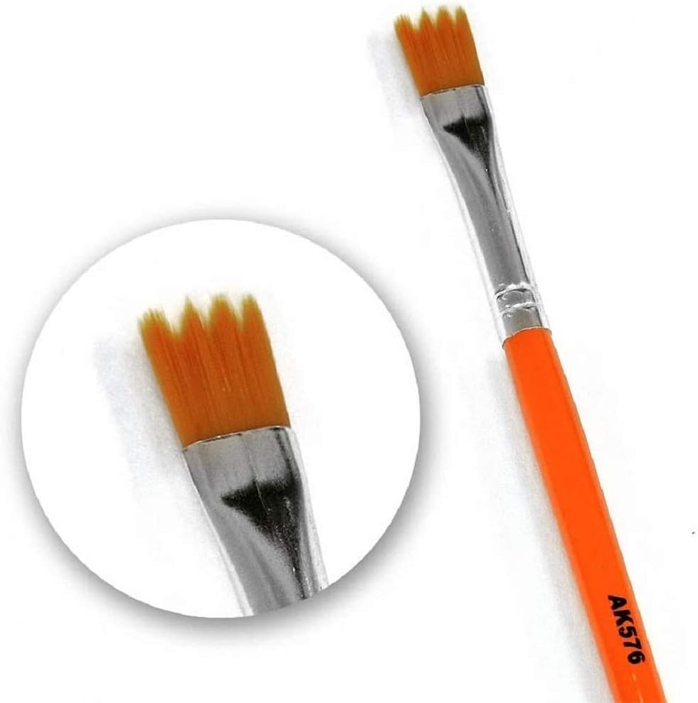 AK Interactive Saw Shape Weathering Brush front view showing orange handle and unique serrated synthetic bristles.