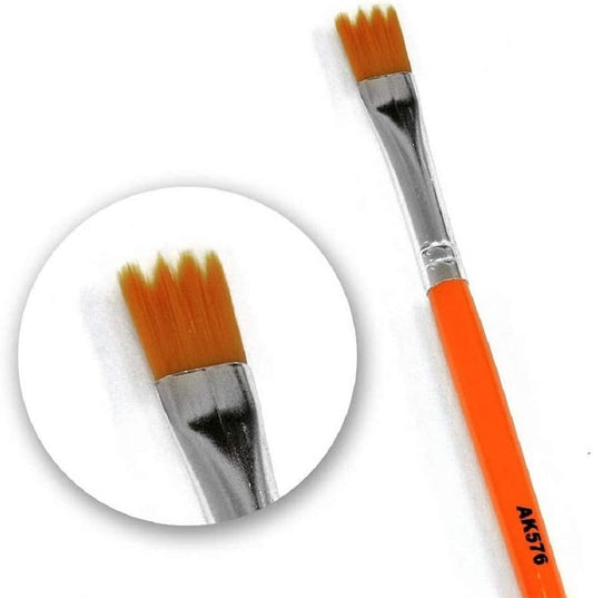 AK Interactive Saw Shape Weathering Brush front view showing orange handle and unique serrated synthetic bristles.