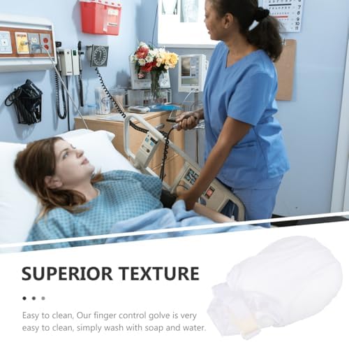 Caregiver applying Sopotutu breathable restraint mitts on a bedridden patient.