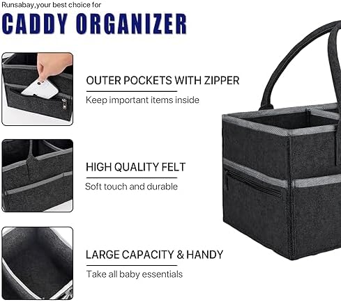 Runsabay foldable baby storage basket with grey felt fabric