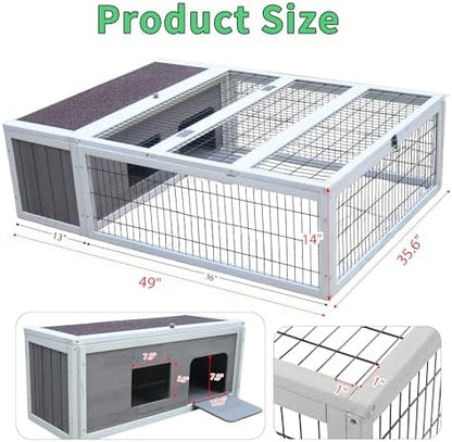 Tortoise House Habitat Wooden, Chicken Coop with Run Rabbit Hutch Small Animal Hutch Enclosure Indoor/Outdoor-Grey + White Trim - Image 8
