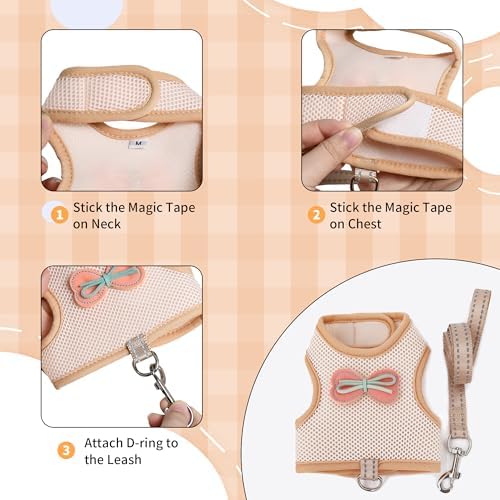 Beige small size adjustable bunny harness back D ring