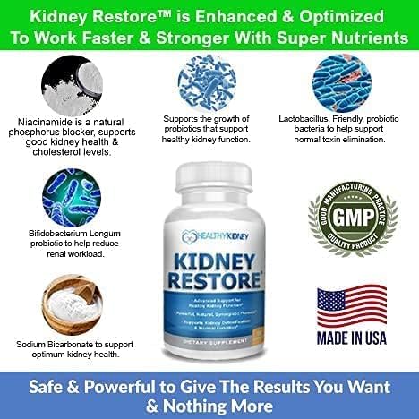 Kidney Restore natural cellular health formula for toxin elimination and phosphorus balance.