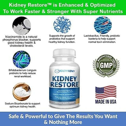 Kidney Restore natural cellular health formula for toxin elimination and phosphorus balance.