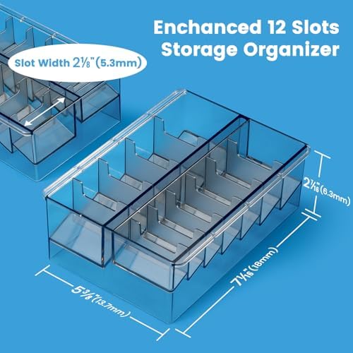 Close up view of the twelve individual compartments on the clear salon comb organizer