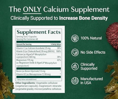 AlgaeCal Plus red algae calcium nutritional facts and label