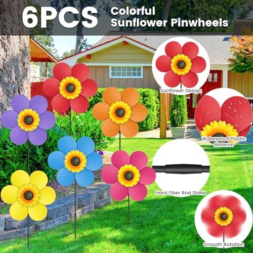 Vibrant rainbow sunflower garden pinwheels for lawn decoration