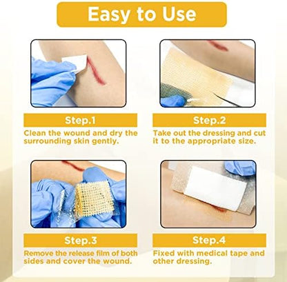 First aid kit layout featuring the imported medical honey bandages alongside essential healthcare supplies.