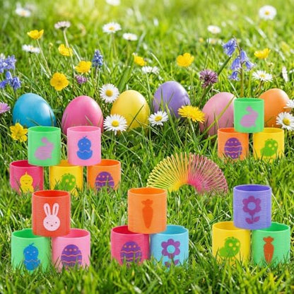 Vibrant pink blue and yellow fillable holiday eggs group layout