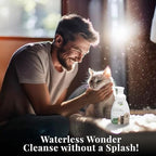 Lifestyle image demonstrating waterless grooming application on pet coat