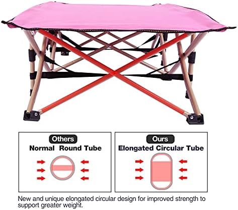 Close up of the removable pink pearl cotton mattress pad on the REDCAMP kids cot