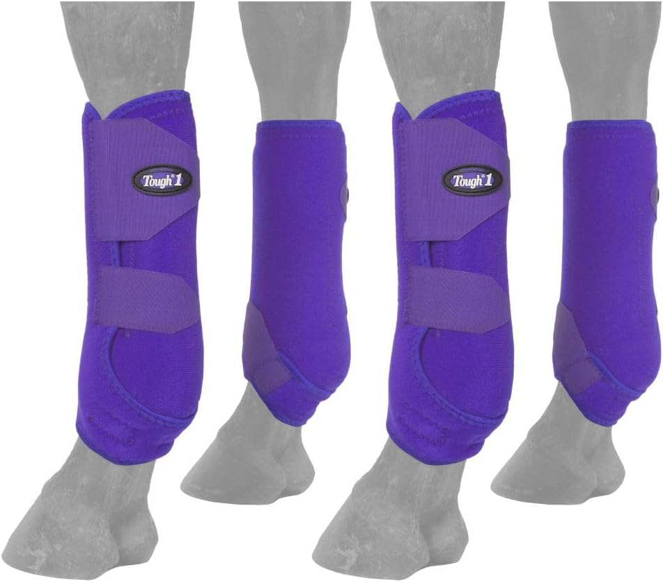 Tough 1 equestrian leg protectors demonstrating the three quick grip closures
