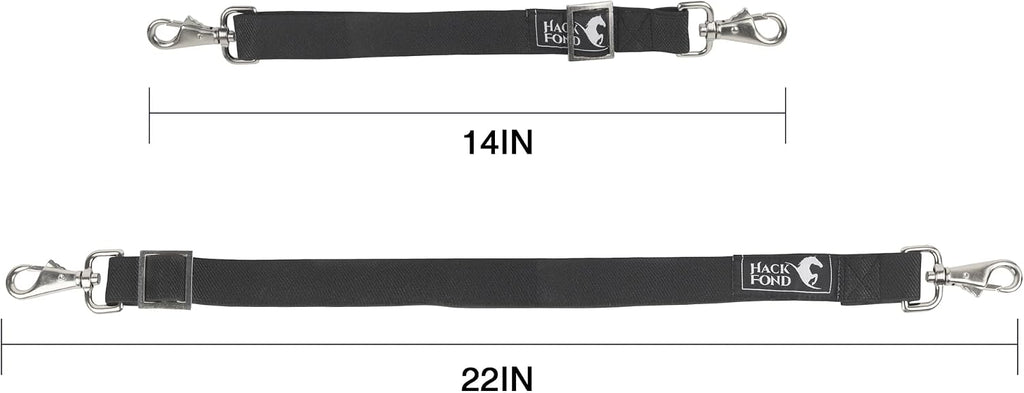 HackFond equestrian replacement hardware showing two durable black elastic surcingle belly straps flatly laid out.