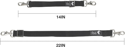 HackFond equestrian replacement hardware showing two durable black elastic surcingle belly straps flatly laid out.
