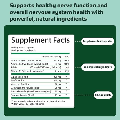 Nerve Savior 60 capsules supplement facts and ingredient label details.