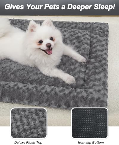 Exsnugy dog bed mat showing its reversible two sided design and 1.5 inch thickness.