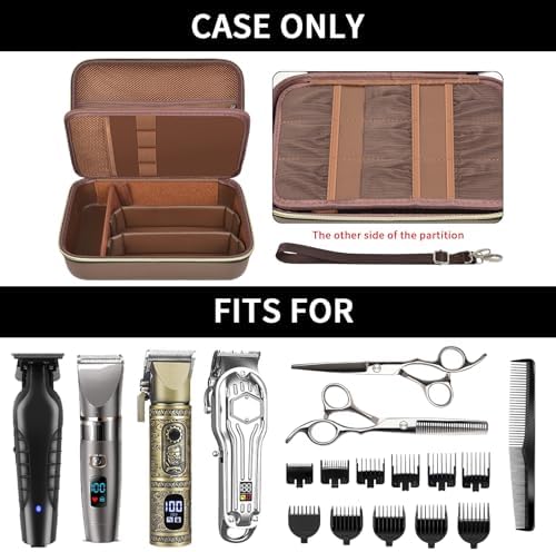 Open trimmer accessories organizer bag displaying specialized internal storage compartments.