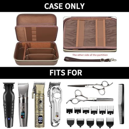 Open trimmer accessories organizer bag displaying specialized internal storage compartments.