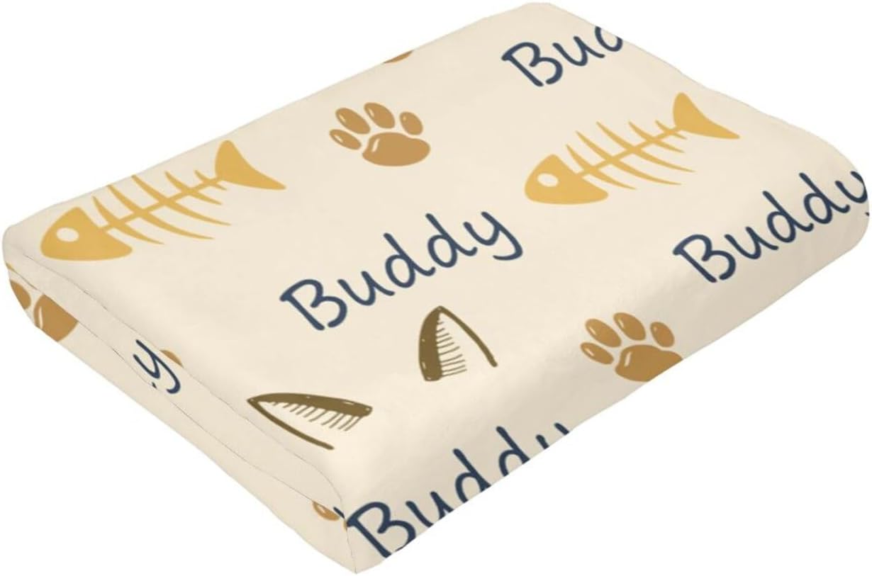 Personalized Pet Name Blanket Custom Catss Blanket,Cats Gift for Cats Lovers Mom Dad Cute Cat Paw Prints Soft Flannel Throw Blanket XS 40"X30" Pets - Image 9