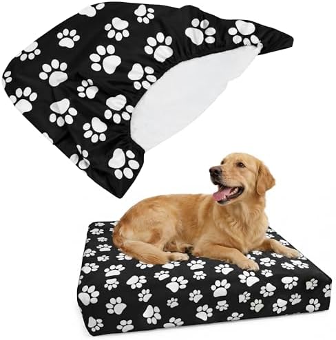 Zipper free stretchable black pet mat protector with paw prints