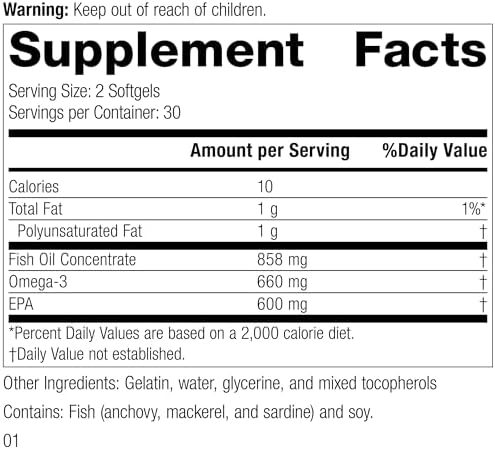Standard Process Olprima EPA supplement bottle label details