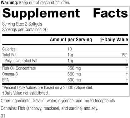 Standard Process Olprima EPA supplement bottle label details