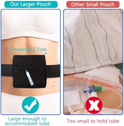 ENLUNTRA black medical catheter holder belt positioned flat to showcase the pass-through slit