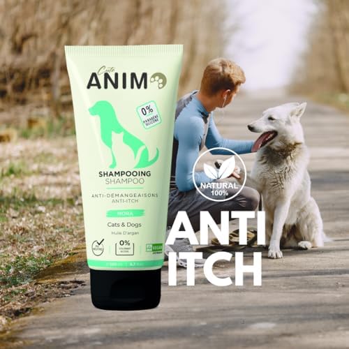 Cuteanimo premium cat and dog shampoo emphasizing the organic Moroccan argan oil nourishment.