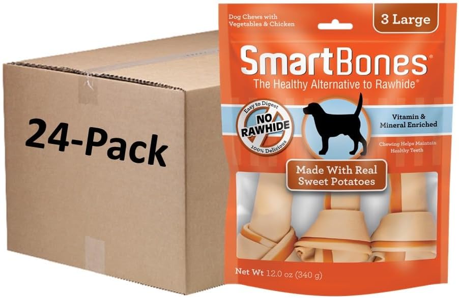 Premium digestible SmartBones dog chews showing the secure original packaging